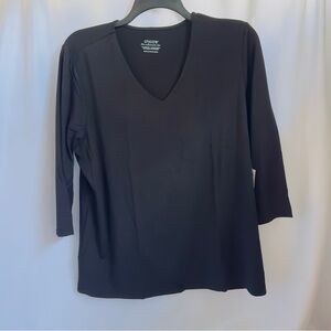 NWT Chico's Black Scoop-Neck Tee Rayon Spandex 3/4 Sleeve Basic Knit Tunic SZ4